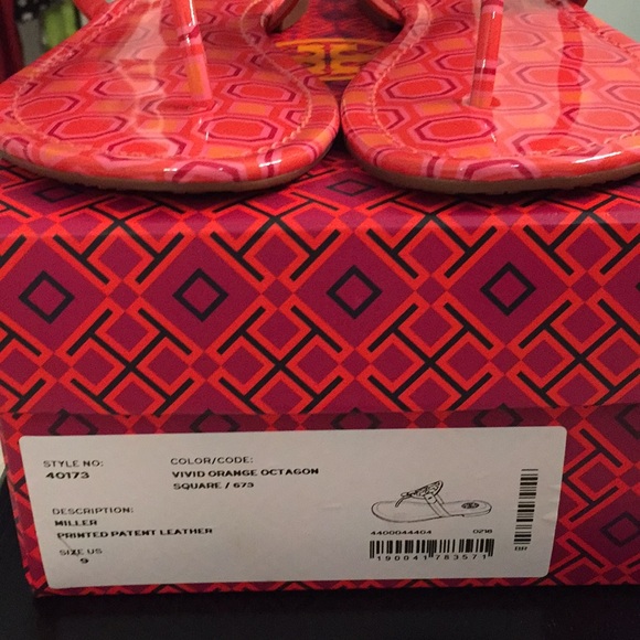 Tory Burch MILLER Vivid Orange/Pink Sandal. Sz 9 - Picture 2 of 8